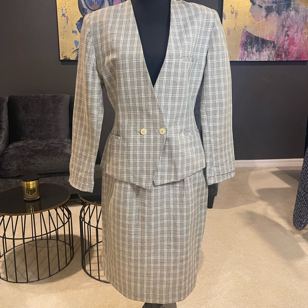 Vintage Gray plaid skirt suit set